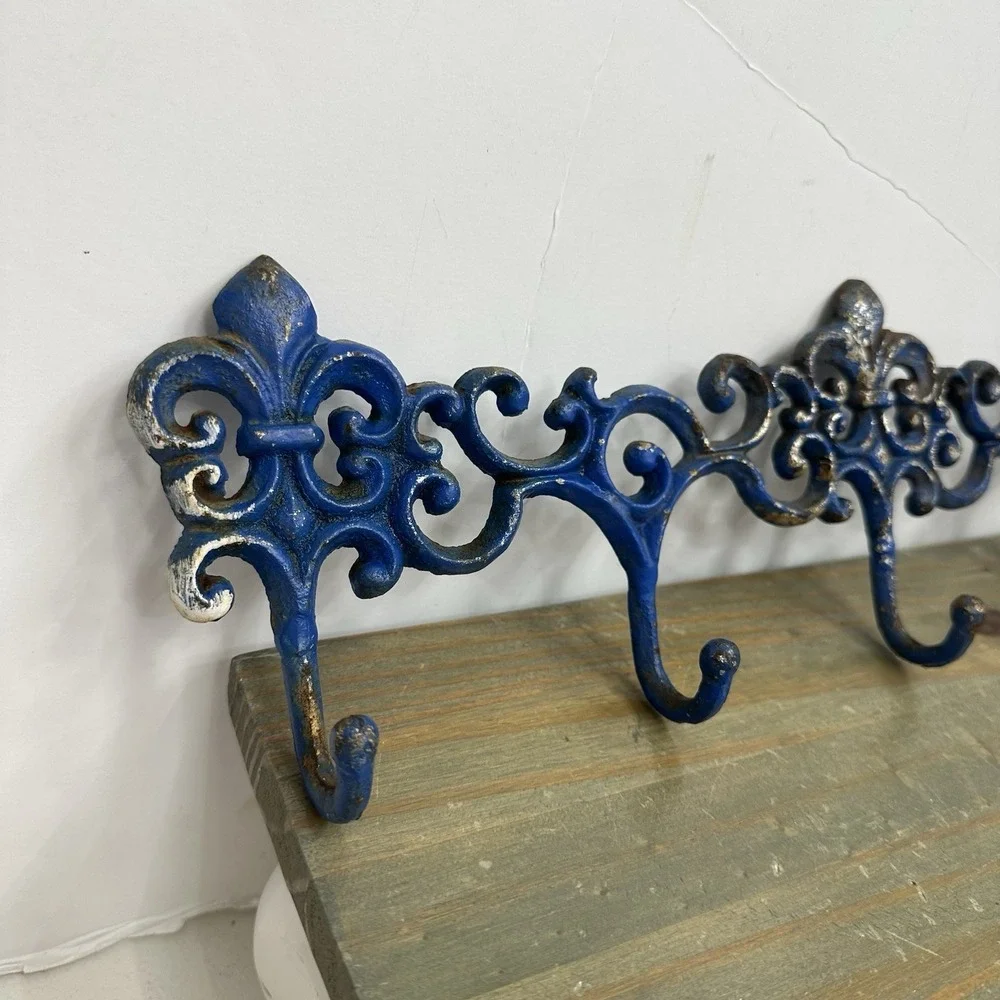 Vintage Rustic Cast Iron Scroll Victorian Wall Mount Coat Towel Hooks 5 Hooks